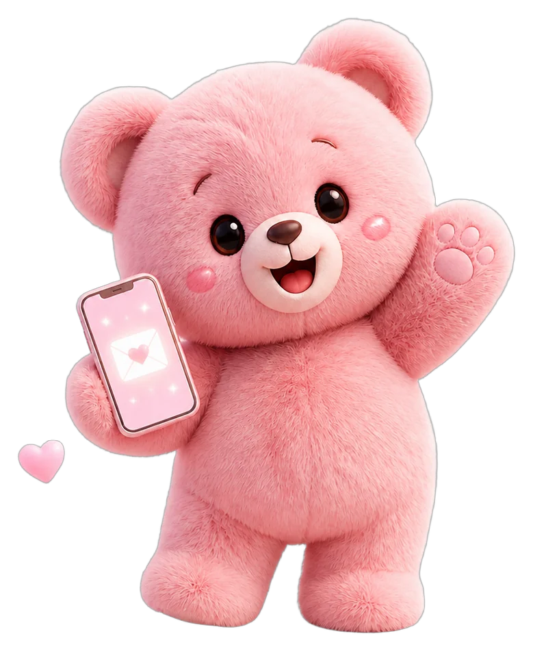 Ursinho rosa da Loven com o celular