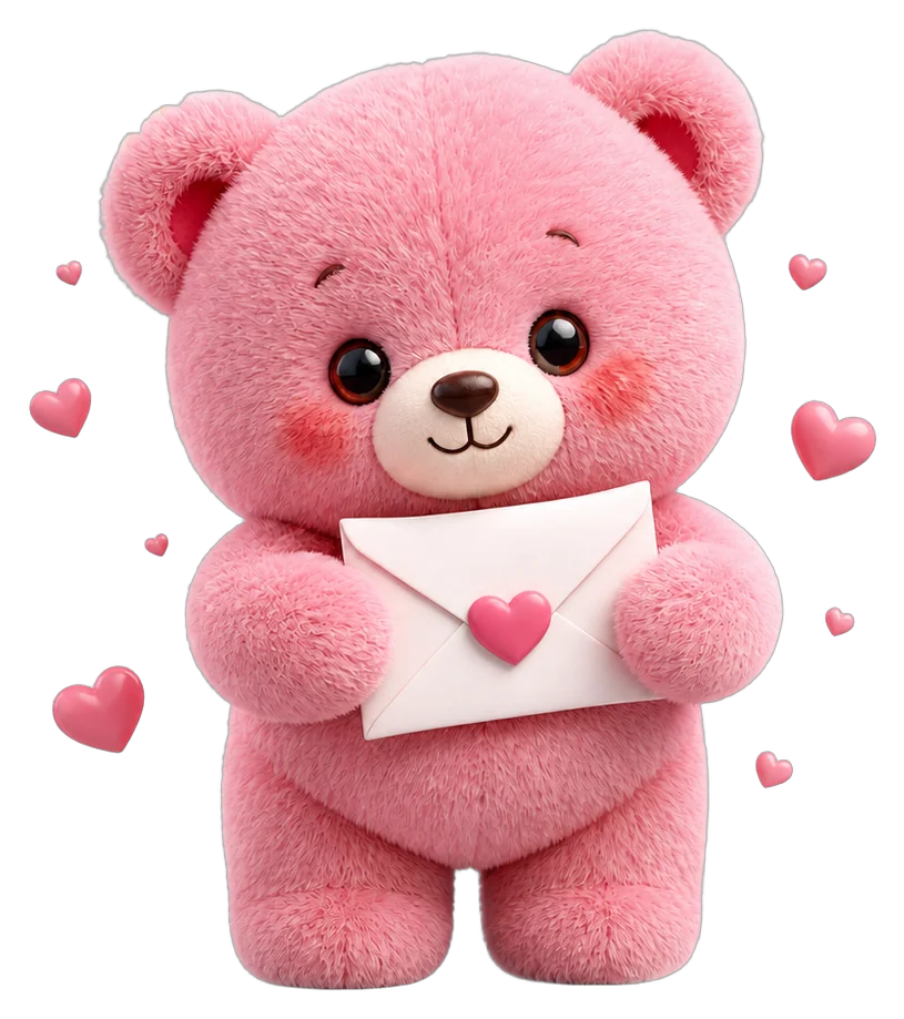 Ursinho rosa da Loven com uma cartinha