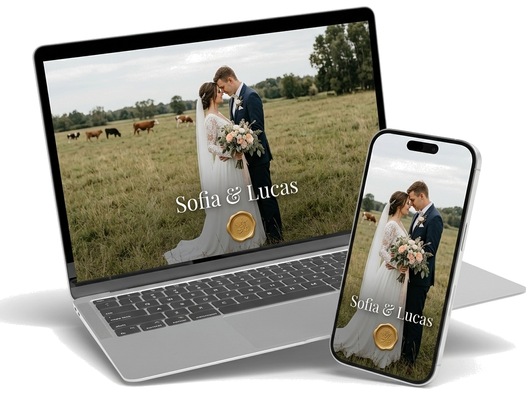 Prévia do site Sofia & Lucas no notebook e no celular